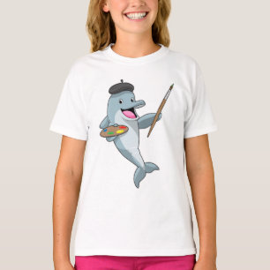Delfinera som målarfärg med färgpensel och Färg T Shirt