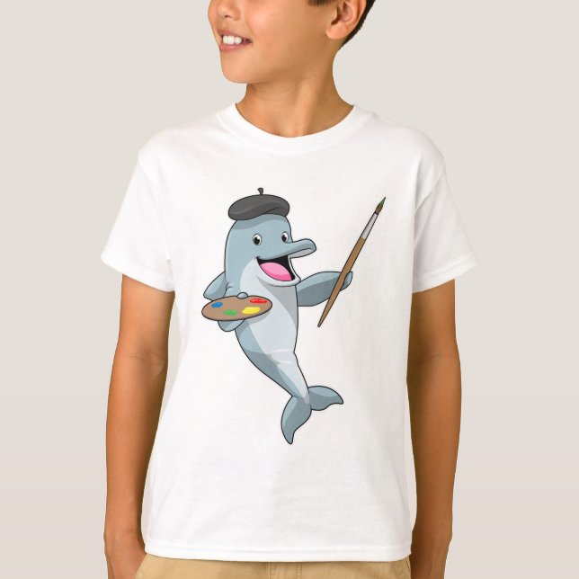 Delfinera som målarfärg med färgpensel och Färg T Shirt (Framsida)