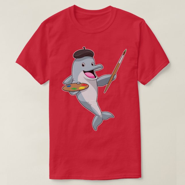 Delfinera som målarfärg med målarpensel Färg T Shirt (Design framsida)