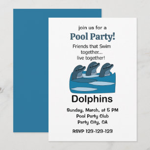 Delfinernas Marina Däggdjurs Vänskaps Pool Party Inbjudningar