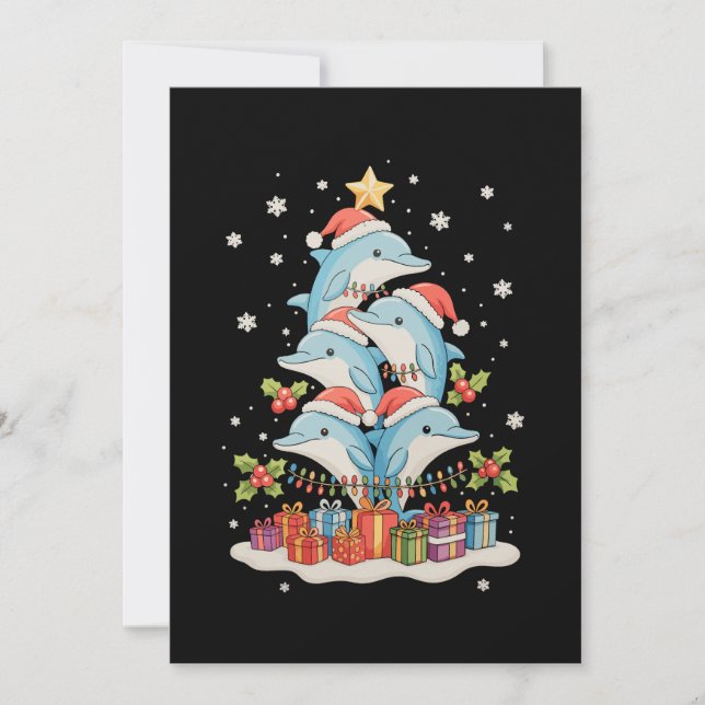 Delfiners Julgran Santa Xmas Ljus Semester Julkort (Framsida)