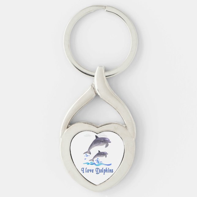 Delfiners kärlek twisted heart silverfärgad nyckelring (Framsidan)