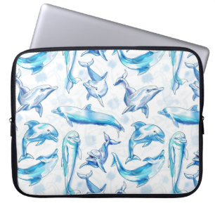 delfinfisk, sömlös, delfiner, mönster, delfiner laptop fodral