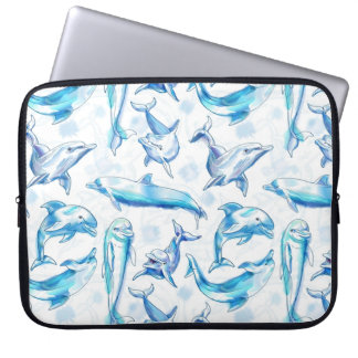 delfinfisk, sömlös, delfiner, mönster, delfiner laptop fodral