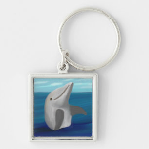 Delfinhavsilver Keychain Fyrkantig Silverfärgad Nyckelring
