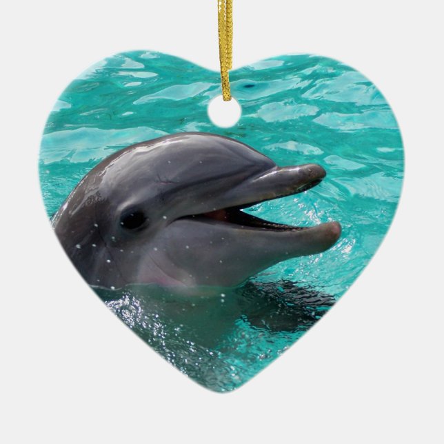 Delfinhuvud i aquamarinevatten julgransprydnad keramik (Framsidan)