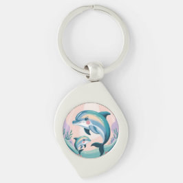 Delfinmamma och baby swirl silverfärgad nyckelring