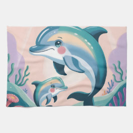 Delfinmamma och unge kökshandduk