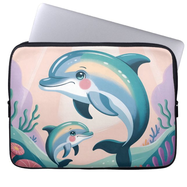 Delfinmamma och unge laptop fodral (Framsidan)