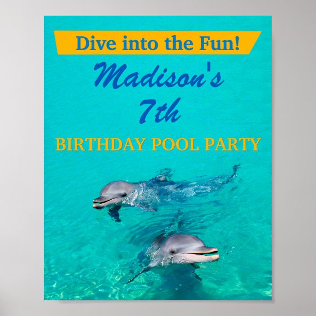 Delfinpoolparty välkomstskylt - Födelsedagsdekorat Poster (Framsidan)