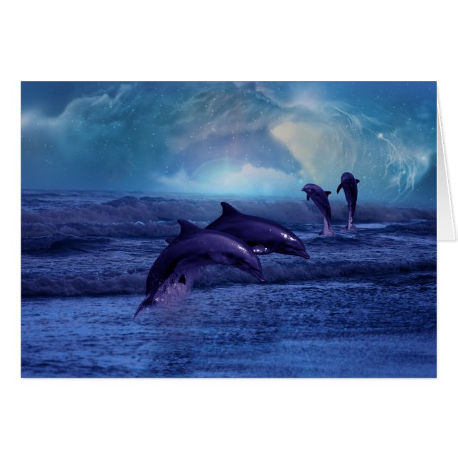 Delfinroligt och uppspelning hälsningskort (Framsidan Horizontal)