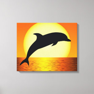 Delfinsolnedgångbild på galleri slågen in kanfa canvastryck