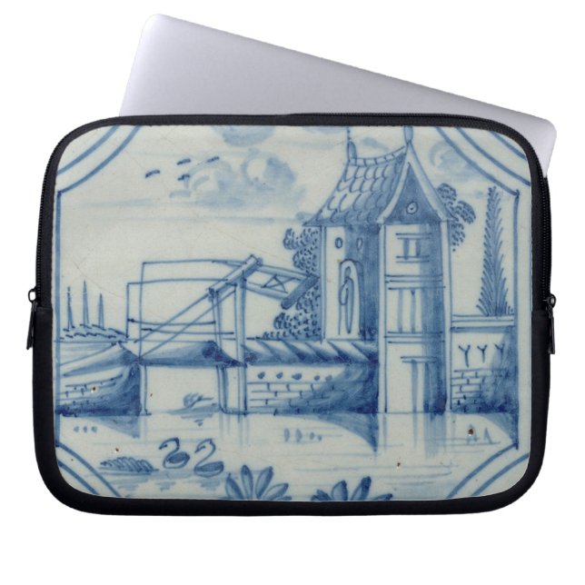 Delft belägger med tegel visning en drawbridge laptop sleeve (Framsidan)