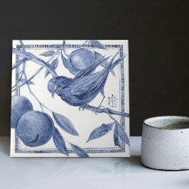 Delft Bird and Apple Träd Wall Decor Art nouveau Kakelplatta