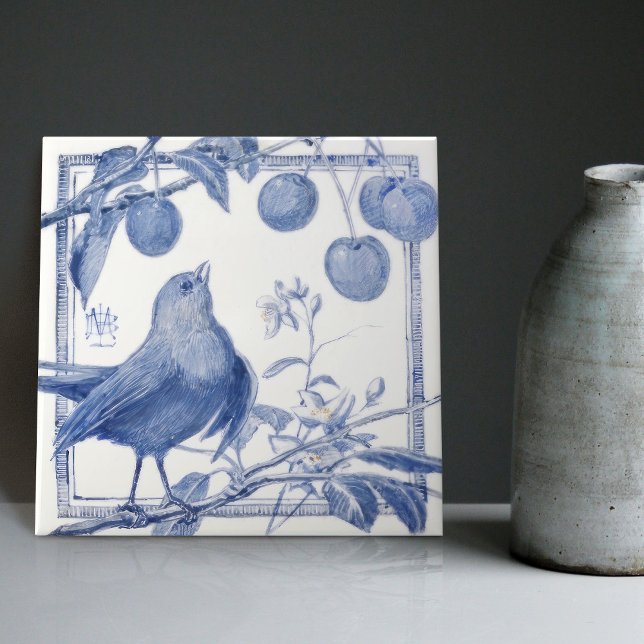 Delft Bird Cherry Thief Wall Decor Art Deco Kakelplatta (Skapare uppladdad)