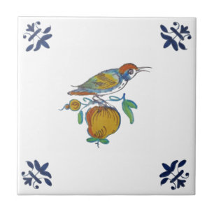 Delft Bird på Gren med Fruit Repro c. 1650-panel Kakelplatta