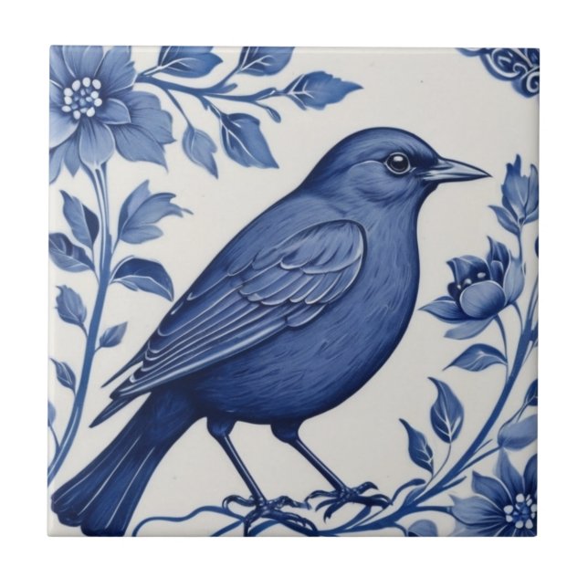 Delft Bird Traditional Classitional Blue och White Kakelplatta (Framsidan)