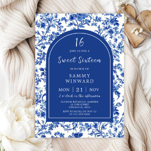 Delft Blå Antik Chinoiserie Sweet Sixteen Inbjudningar
