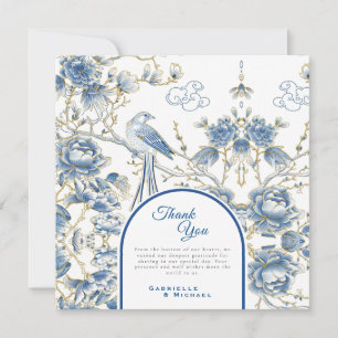 Delft Blå Blommig Chinoiserie Porslin Bröllop Tack Kort