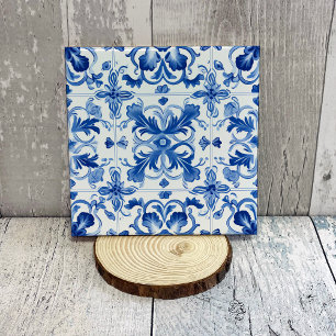Delft Blå Blommotiv Dekorativ Keramisk Platta Kakelplatta