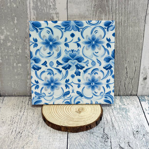 Delft Blå Blommotiv Dekorativ Keramisk Platta Kakelplatta