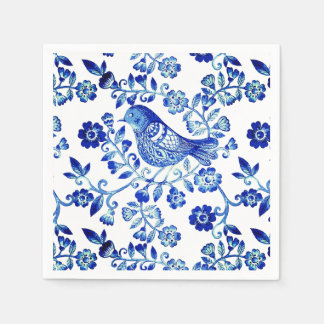 Delft Blå Fågel 🐦 blomster Fransk Landstil Sctoll Pappersservett