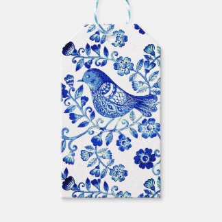 Delft Blå Fågel 🐦 blomster Fransk Landstil Sctoll Presentetikett