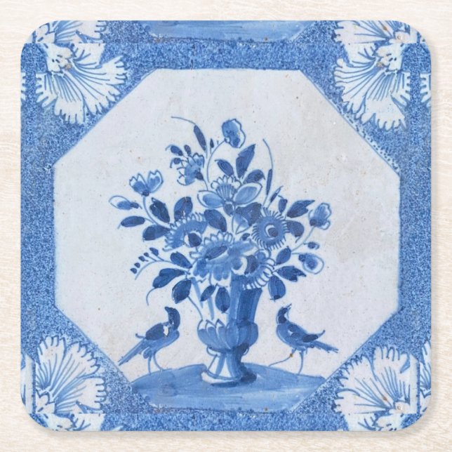 Delft Blå Fåglar blomster Fransk Land Chic  Underlägg Papper Kvadrat (Framsidan)