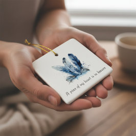Delft Blå Fjäder Del Av Mitt Hjärta Minnesmärke  Julgransprydnad Keramik