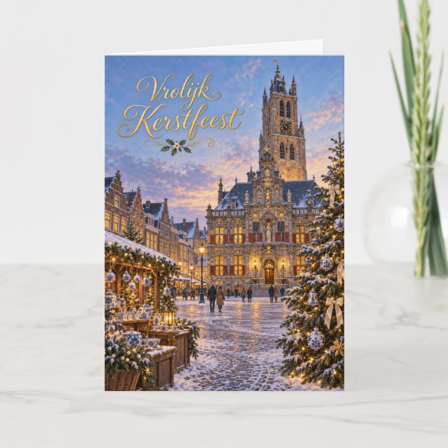 Delft Blå Jul Glad Jul Helgkort (Framsida)