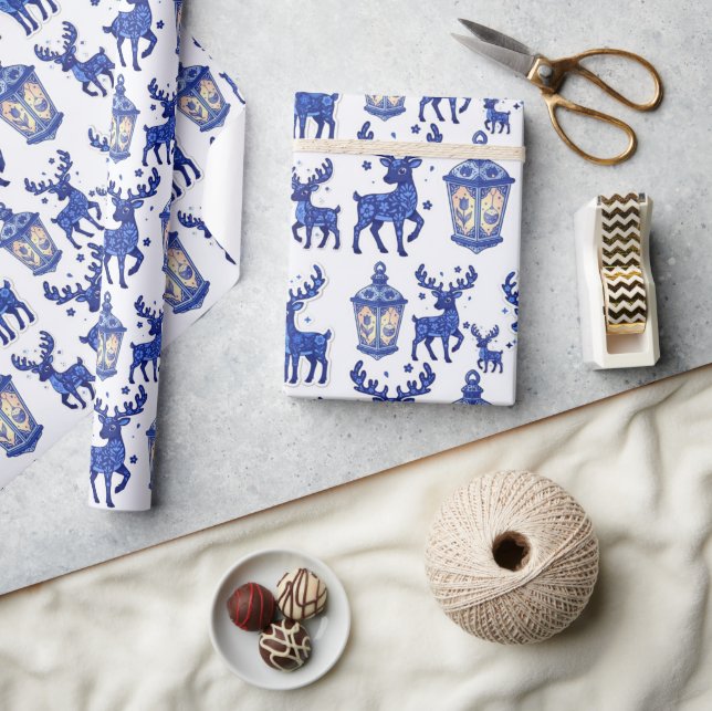 Delft Blå Julren och Lykta Högtid  Presentpapper (Hantverk)