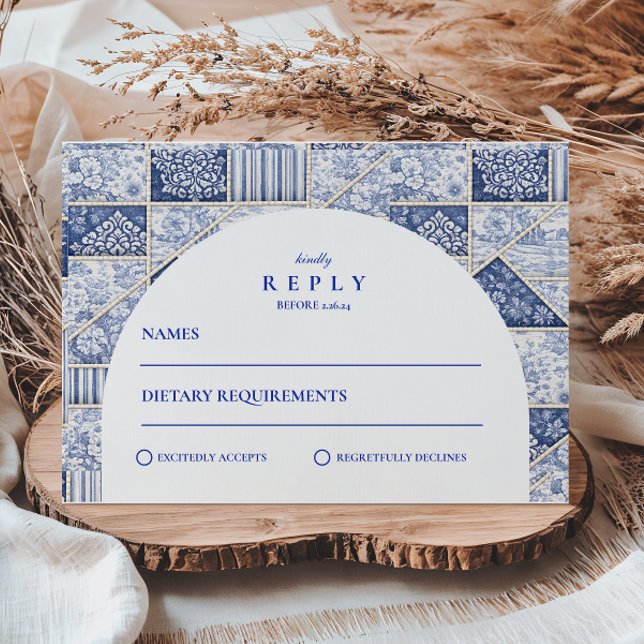 Delft Blå Lappteknik Toile Bröllop OSA Kort (Skapare uppladdad)