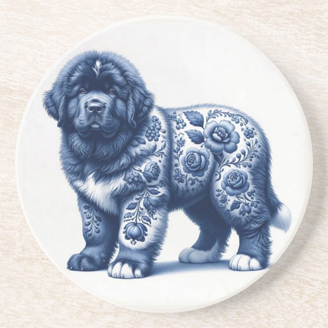 Delft Blå Newfoundland Valp Underlägg (Framsidan)