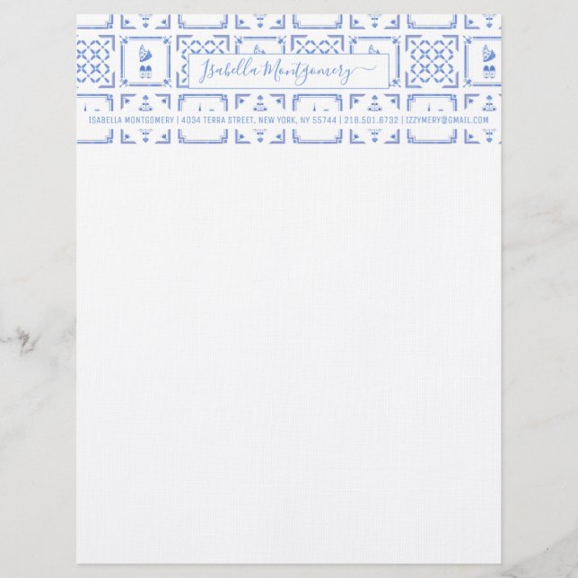 Delft Blå och Vita Plattor | Monogram Brevhuvud (Framsida)