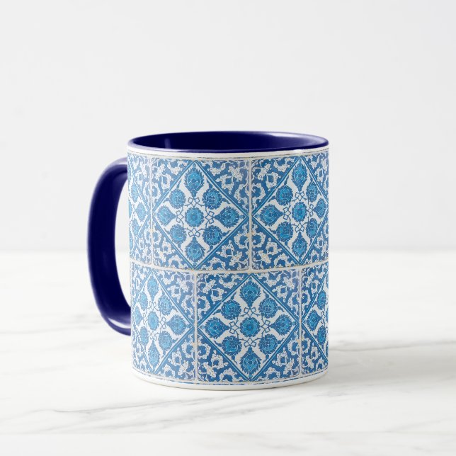 Delft Blå Vit Antik Falsk Kakel Kaffe Mugg (Framsida vänster)