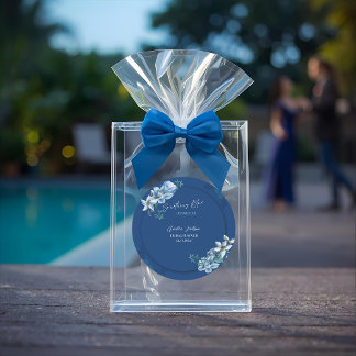 Delft Blå Vit Chinoiserie Blommig Bröllopsfest Runt Klistermärke