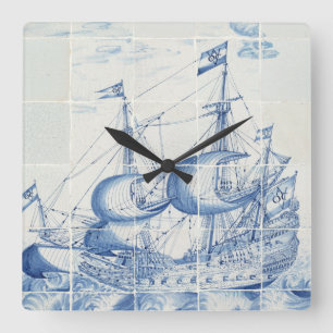 Delft blått belägger med tegel design tar tid p fyrkantig klocka