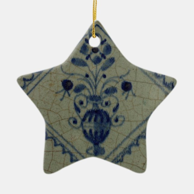 Delft blått belägger med tegel - vasen med blommor julgransprydnad keramik (Framsidan)