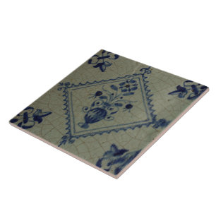 Delft blått belägger med tegel - vasen med blommor kakelplatta