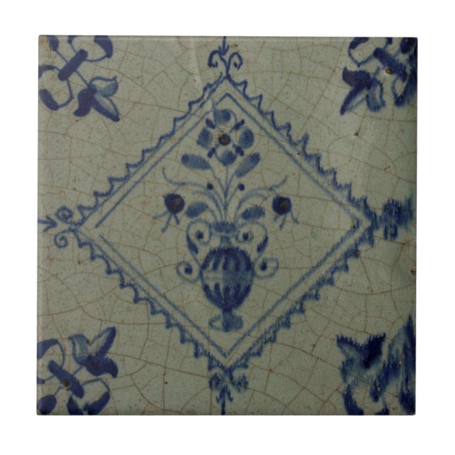 Delft blått belägger med tegel - vasen med blommor kakelplatta (Framsidan)