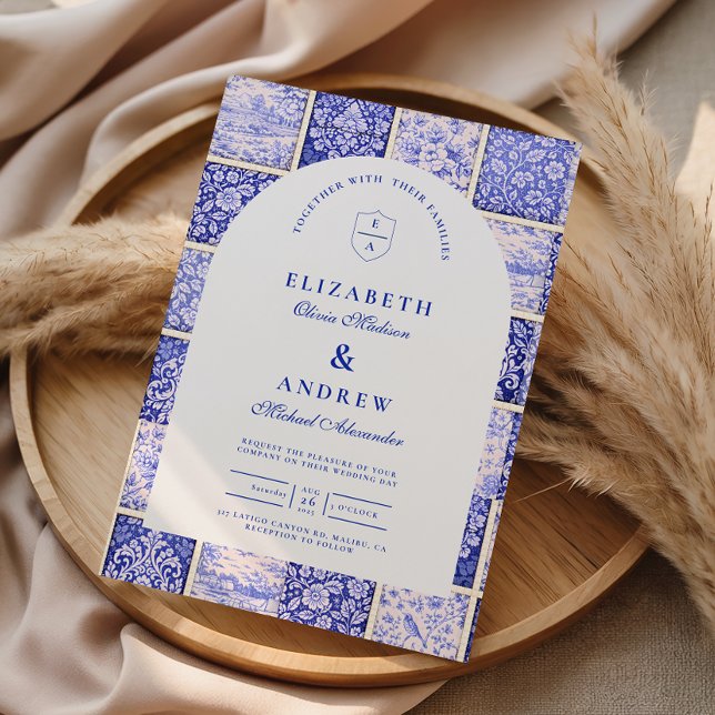 Delft Blått Lappverk Porslin Bröllop Inbjudningar (Skapare uppladdad)
