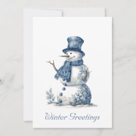 Delft Blått Vattenfärg Snömannen Julkort