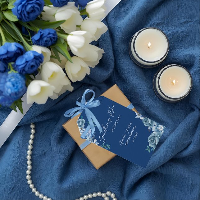 Delft Blått Vit Chinoiserie Blommig Bröllopsdusch Presentetikett (Skapare uppladdad)