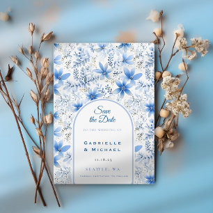 Delft Blått Vit Chinoiserie Blommönster Spara Datumet