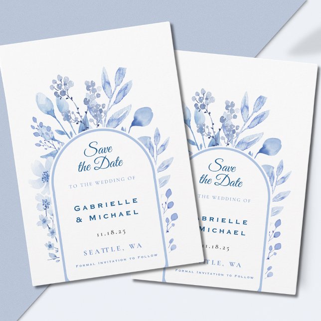 Delft Blått Vit Chinoiserie Blommönster Spara Datumet (Skapare uppladdad)