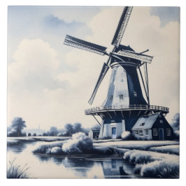 Delft Blue and White Kvarn Traditional Dutch Kakelplatta
