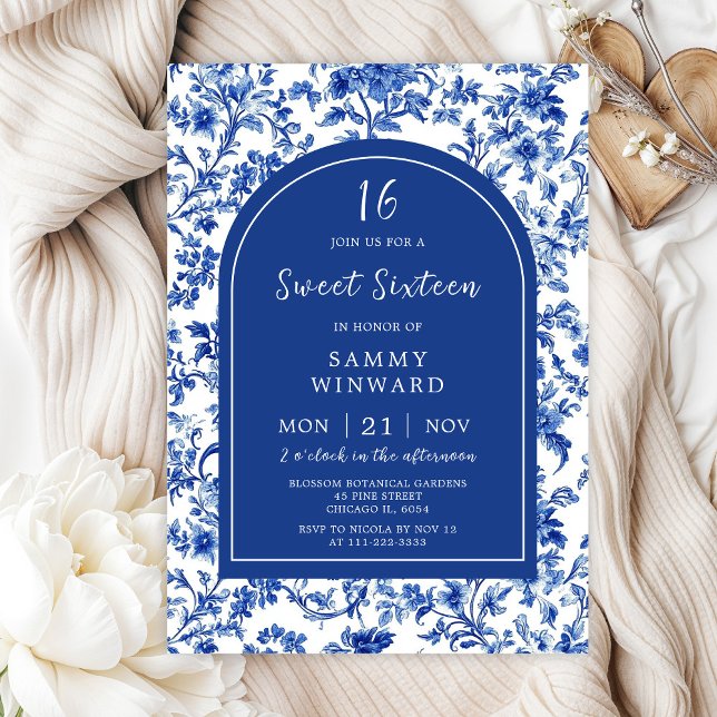 Delft Blue Antique Chinoiserie Sweet sixteen Inbjudningar (Skapare uppladdad)
