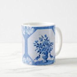 Delft Blue Birds blommigt Fransk Land Chic Kaffemugg