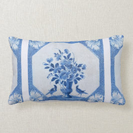 Delft Blue Birds blommigt Fransk Land Chic Lumbarkudde