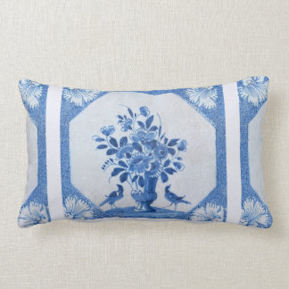 Delft Blue Birds blommigt Fransk Land Chic Lumbarkudde